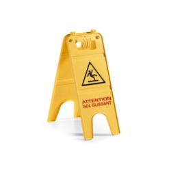 Panneau d'avertissement jaune en français sol glissant